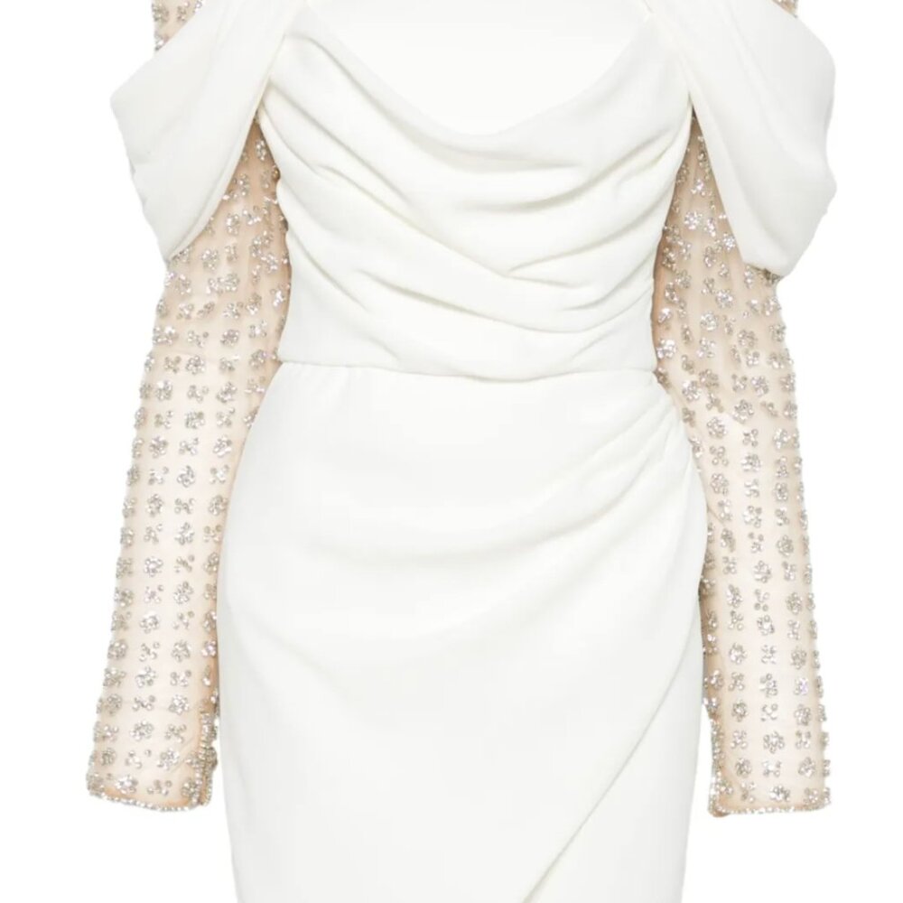 Costarellos Nandi Off-The-Shoulder Draped Crepe Mini Dress